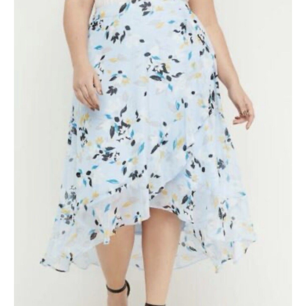 Lane Bryant High Low Faux Wrap Skirt  26/28 Chiffon Floral Garden Party Summer